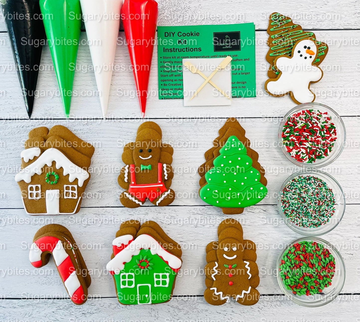 Gingerbread Cookie Decorating Kit, Christmas DIY Cookie Kit, (Large Cookies), ***INCLUDES 24 ITEMS***With 4 Icing Bags & 3 Deluxe Sprinkles!