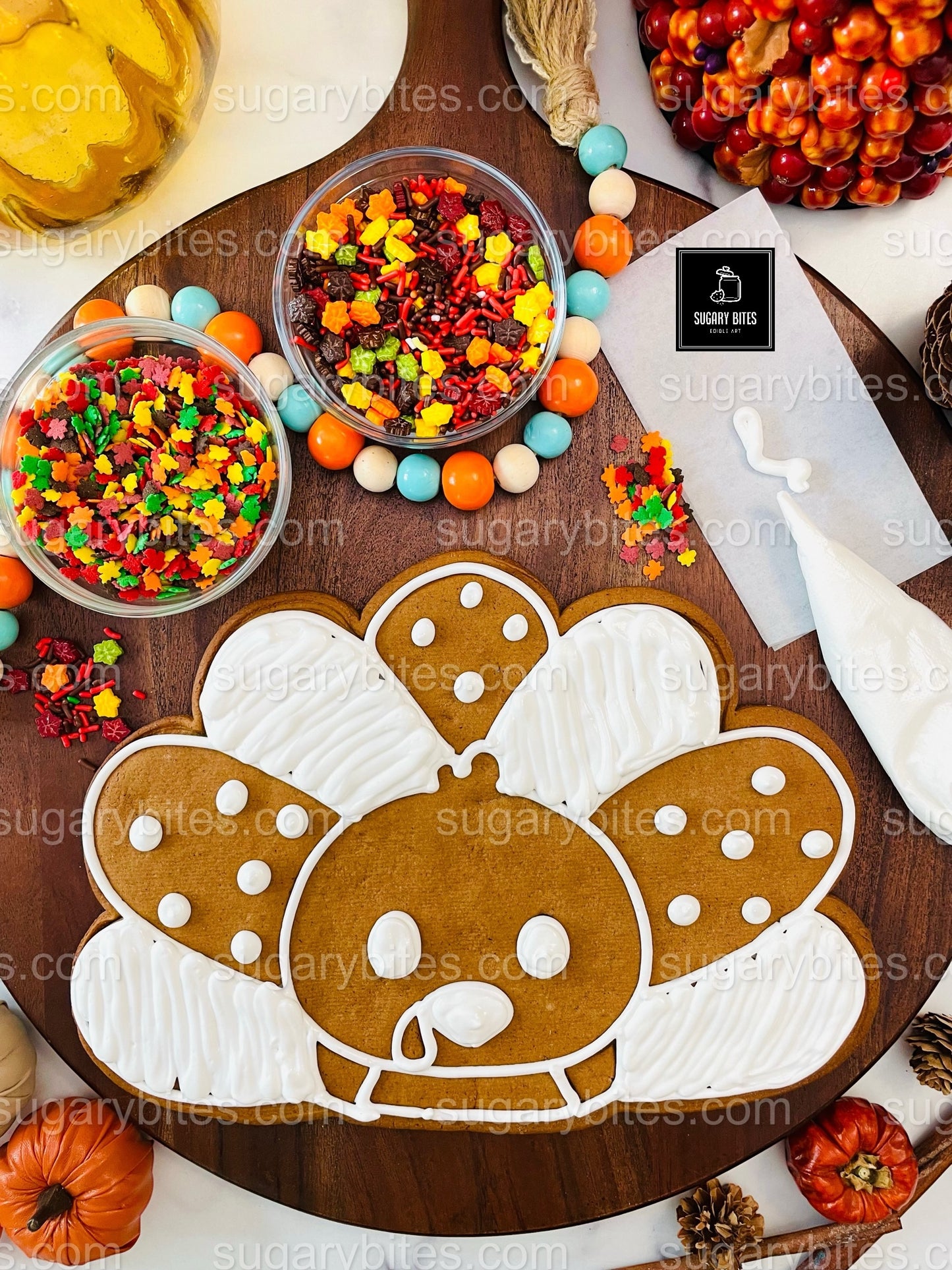Giant Turkey Cookie Decorating Kit – 11 Inches | Sugar Vanilla or Gingerbread | Fun Thanksgiving Activity | Thanksgiving DIY Cookie Kit |