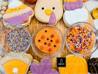 Fall Cookie Decorating Kit, Thanksgiving DIY cookie kit **INCLUDES 24 ITEMS* Zoom Party Favors, Assorted Shaped Cookie Kit, (Large Cookies)