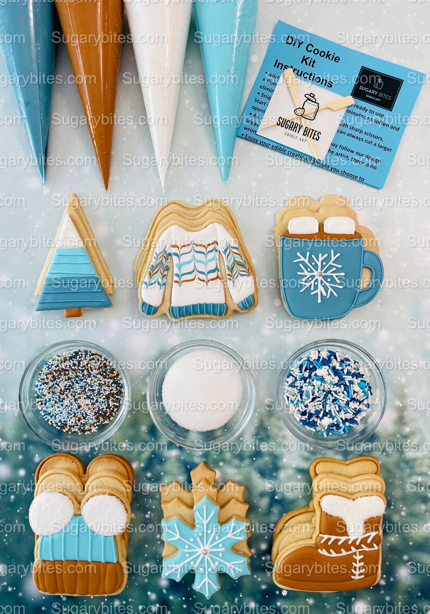Winter Cookie Decorating Kit, Winter DIY Cookie Kit, (Large Cookies) ***INCLUDES 24 ITEMS*** With 4 Icing Bags & 3 Deluxe Sprinkle!!