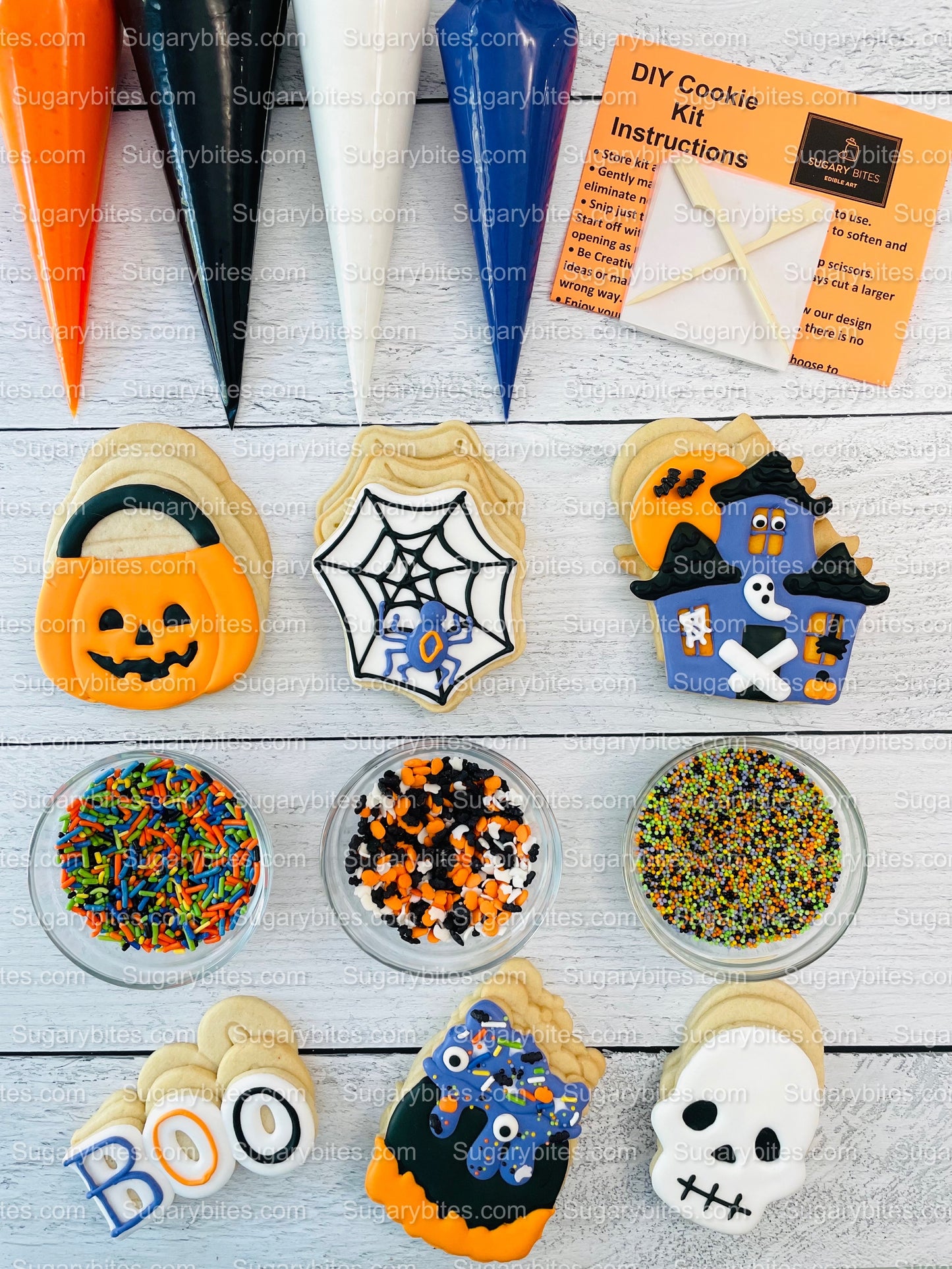 Halloween Cookie Decorating Kit, DIY Cookie Kit, (Large Cookies) ***INCLUDES 24 ITEMS*** With 4 Icing Bags & 3 Deluxe Sprinkle!