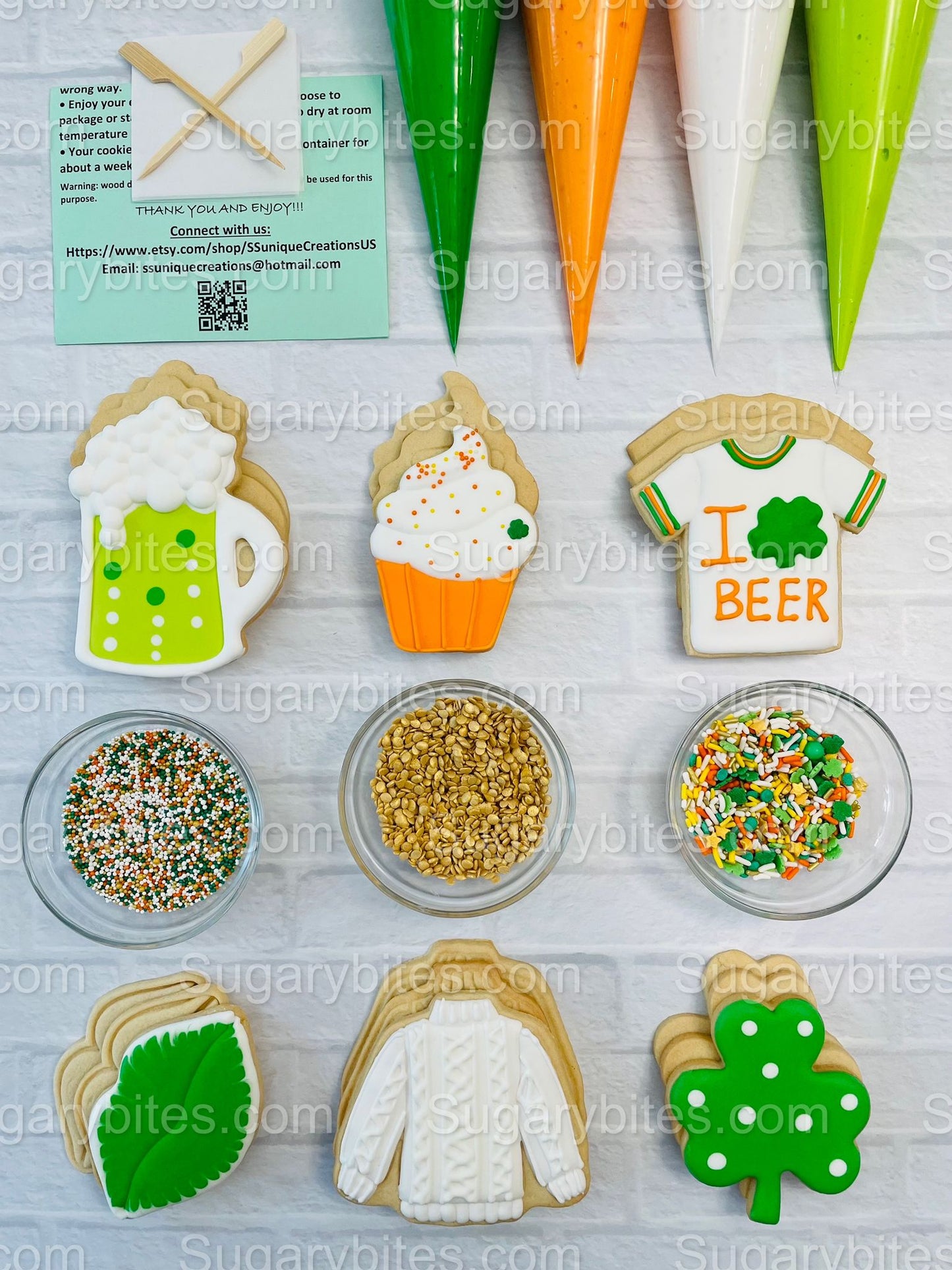 St Patricks Day Cookie Decorating Kit St. Patrick’s Day DIY Cookie Kit, **INCLUDES 23 ITEMS** (Large Cookies), Included Deluxe Sprinkles