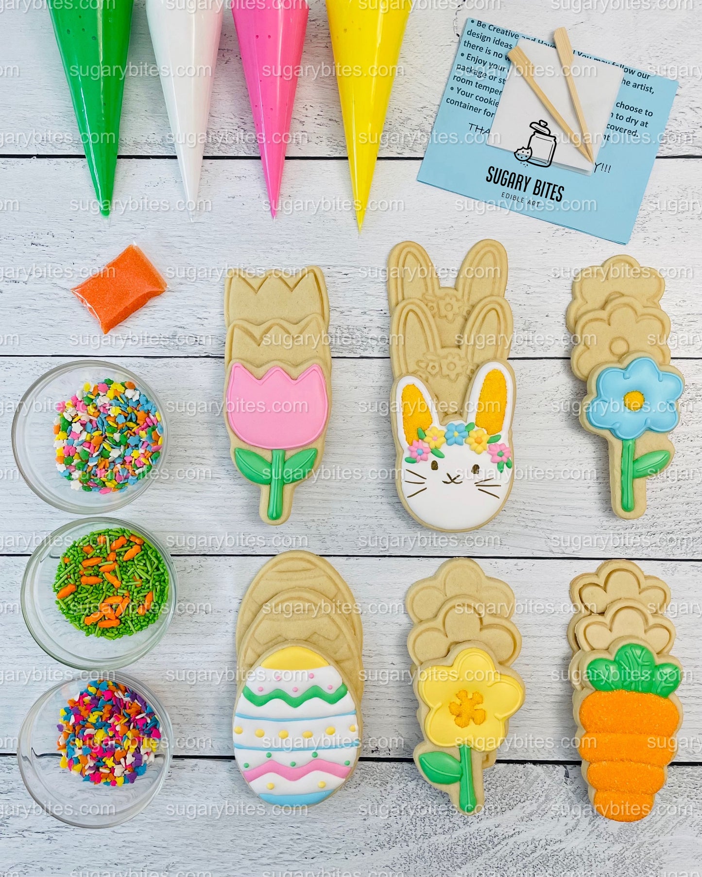 Easter Cookie Decorating Kit, DIY Spring Sugar Cookie Decorating Kit, **INCLUDES 23 ITEMS**, (Large Cookies)… with Free Bonus!!!