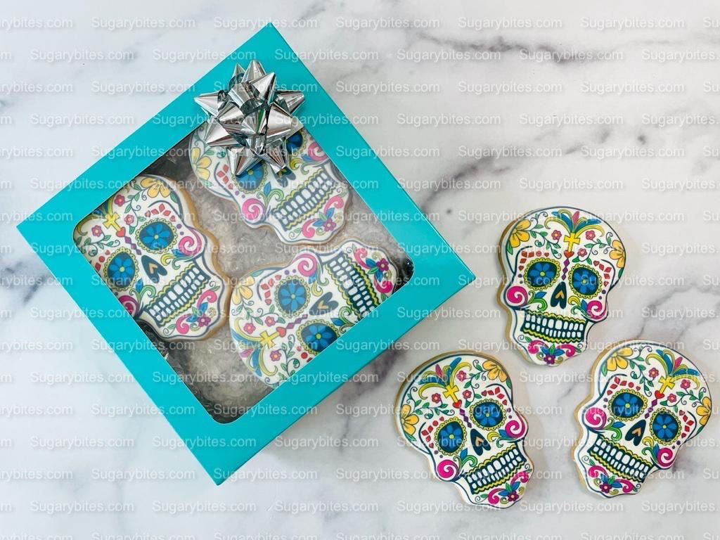Sugar Skull Cookies, Set of 12 Cookies, Vanilla Sugar Cookie, Highly Detailed Edible Image!