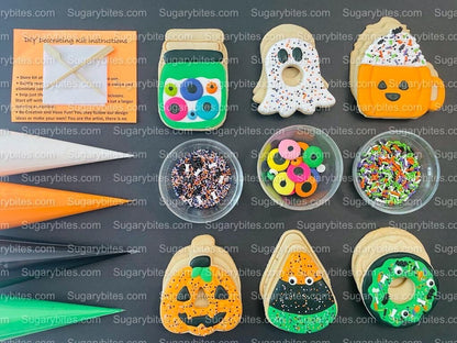Halloween Cookie Decorating Kit, DIY Cookie Kit, (Large Cookies) ***INCLUDES 25 ITEMS*** With 4 Icing Bags & 4 Deluxe Sprinkle!