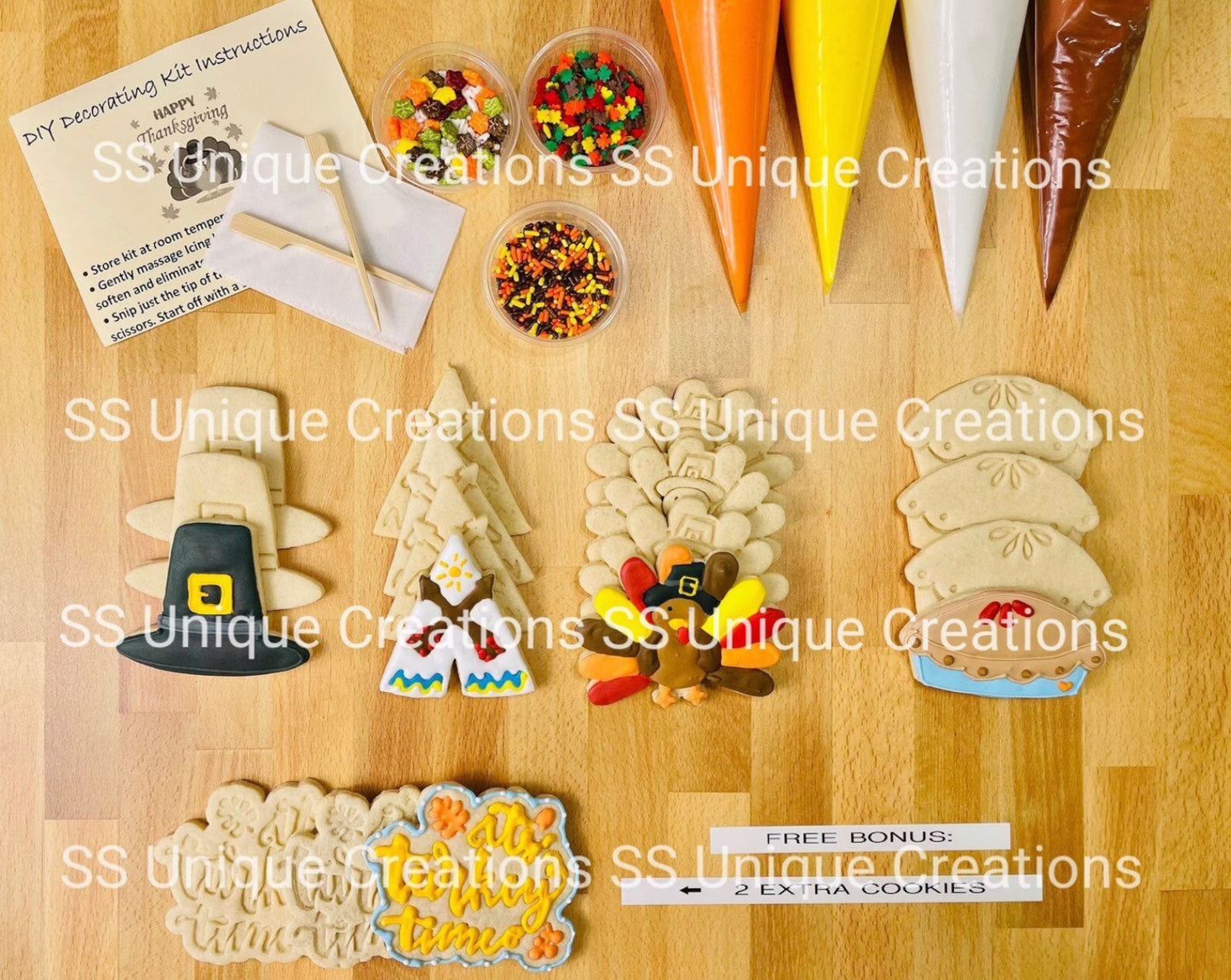 Thanksgiving Cookie Decorating Kit, Thanksgiving DIY Cookie Kit, ***INCLUDES 26 ITEMS*** (Large Cookies), ...Extra Free Bonus !