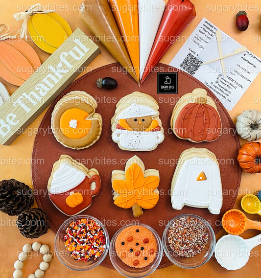 Fall Cookie Decorating Kit, ***INCLUDES 24 ITEMS*** Thanksgiving Cookies, Assorted Shaped Cookie Kit, (Large Cookies)