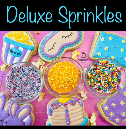 Pajama Party Cookie Decorating Kit, DIY Slumber Sugar Cookie Kit, **INCLUDES 24 ITEMS**, (Jumbo Large Cookies)… with Deluxe Sprinkles!!!