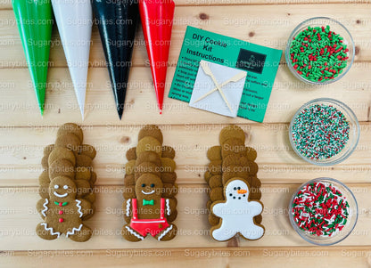 Gingerbread Cookie Decorating Kit, Christmas DIY Cookie Kit, (Large Cookies), ***INCLUDES 24 ITEMS***With 4 Icing Bags & 3 Deluxe Sprinkles!