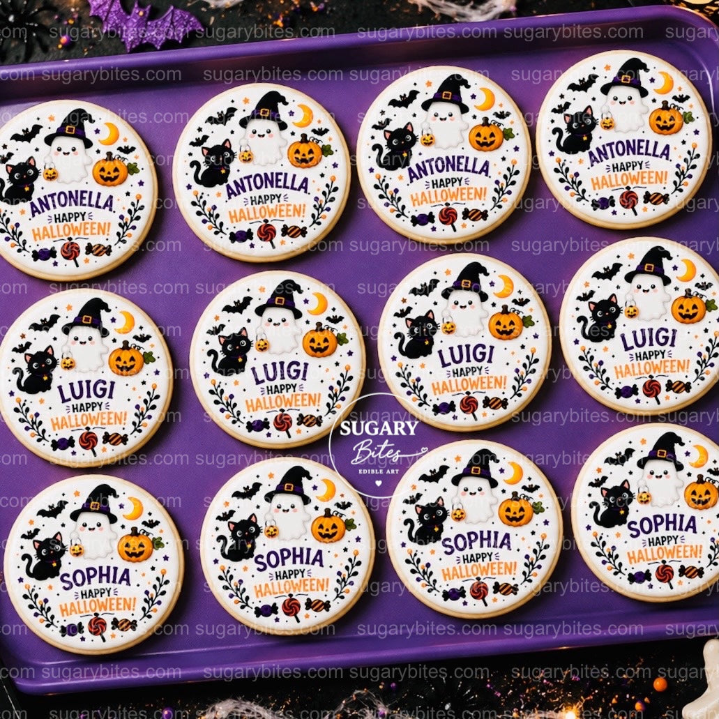 Halloween Cookies, Personalized Halloween Cookies – Custom Name Party Favors | 12 Individually Wrapped 3” Cookies
