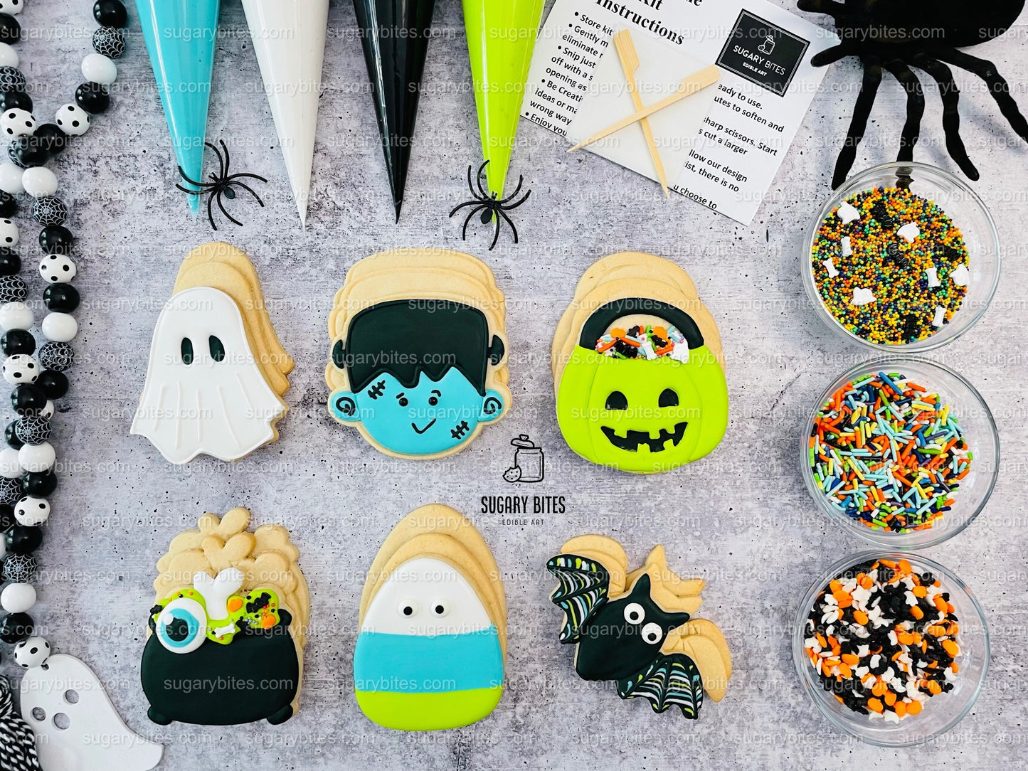 Halloween Cookie Decorating Kit, DIY Cookie Kit, (Large Cookies) ***INCLUDES 24 ITEMS*** With 4 Icing Bags & 3 Deluxe Sprinkle!!