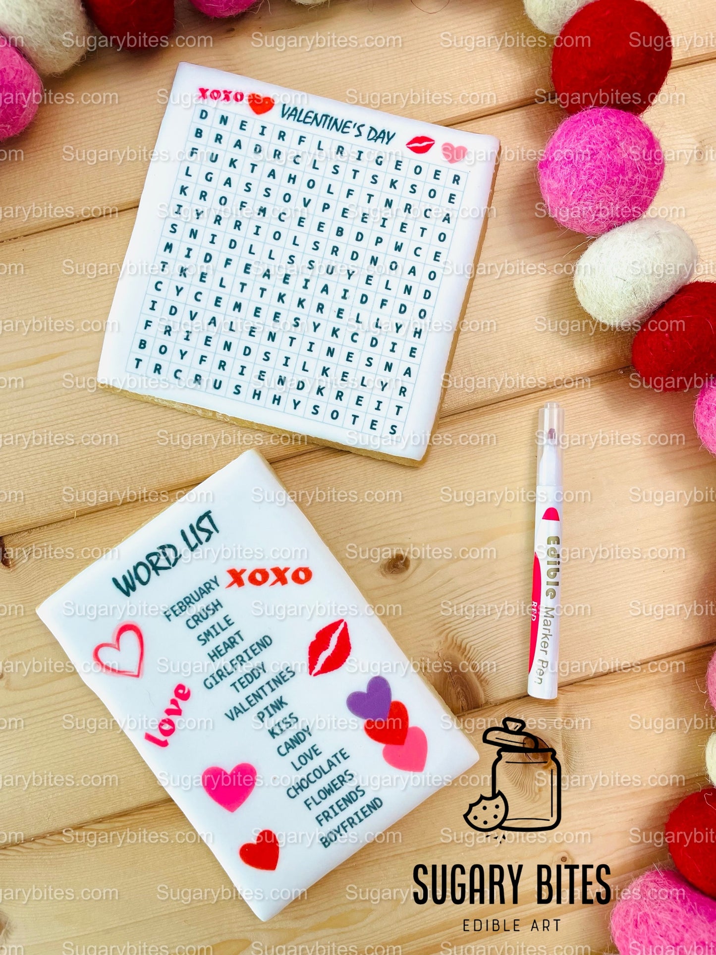 Valentine’s Day Word Search Cookies, Set of 2 JUMBO Cookies and 1 Edible Marker, CHOOSE your FLAVOR …What a fun addition to any celebration!