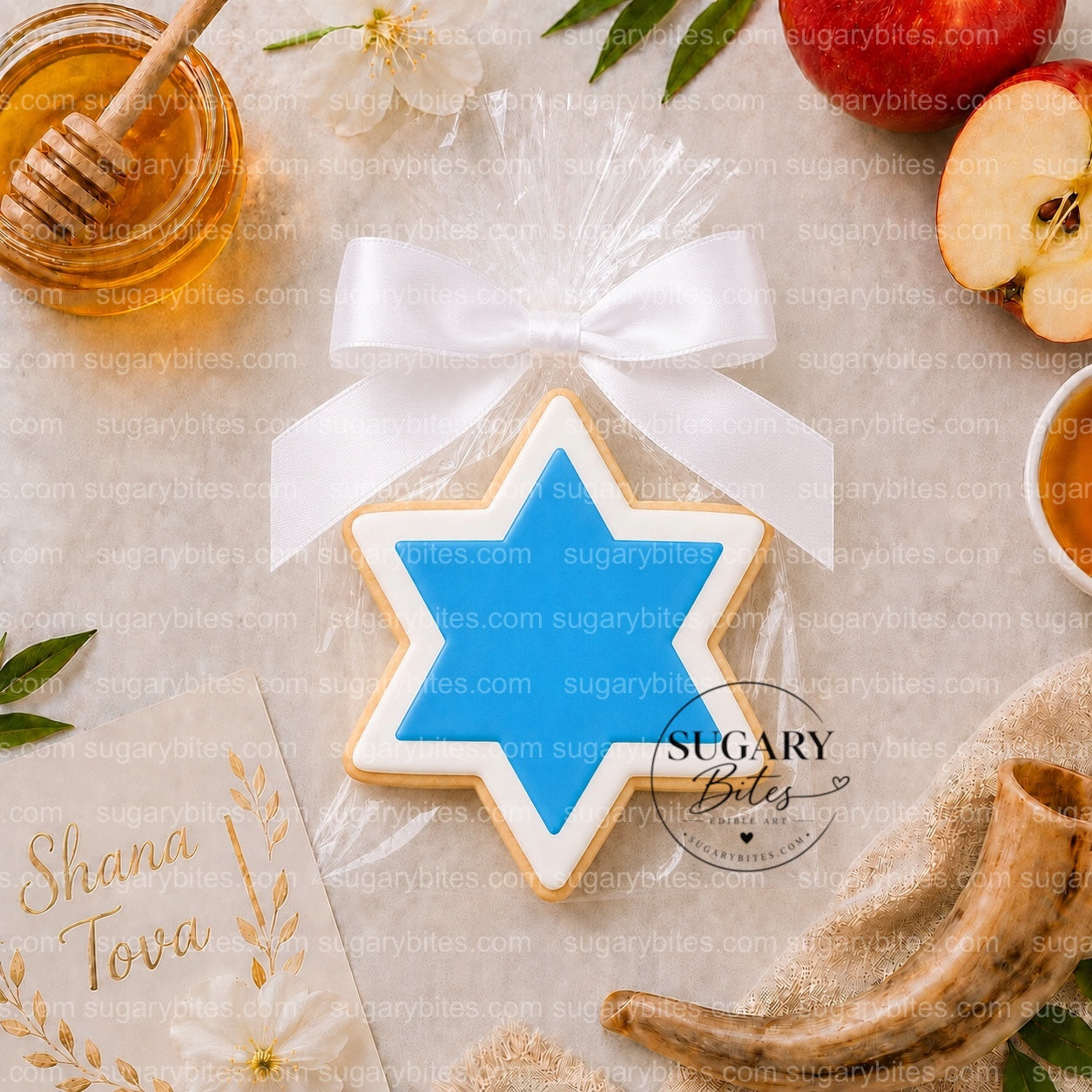 Rosh Hashanah Cookies Rosh Hashanah Printed Cookies – Set of 12 Large 4” Apple, Bee, Beehive & Star of David Cookies