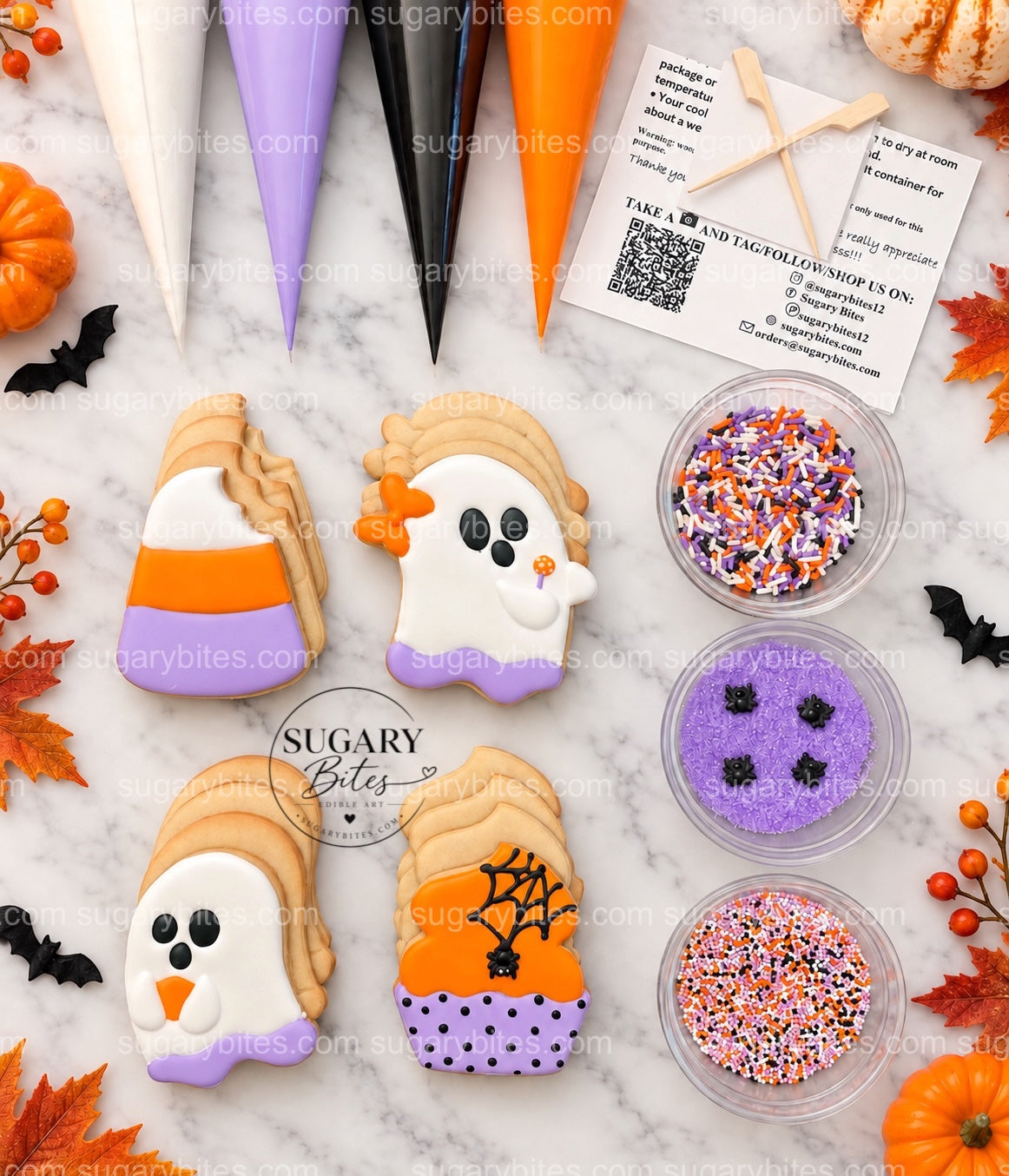 Halloween Cookies | Halloween Cookie Decorating Kit for 12 | Royal Icing & Sprinkles | Large Cookies |
