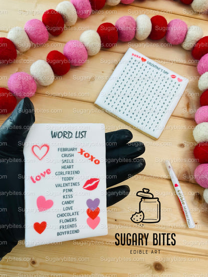 Valentine’s Day Word Search Cookies, Set of 2 JUMBO Cookies and 1 Edible Marker, CHOOSE your FLAVOR …What a fun addition to any celebration!