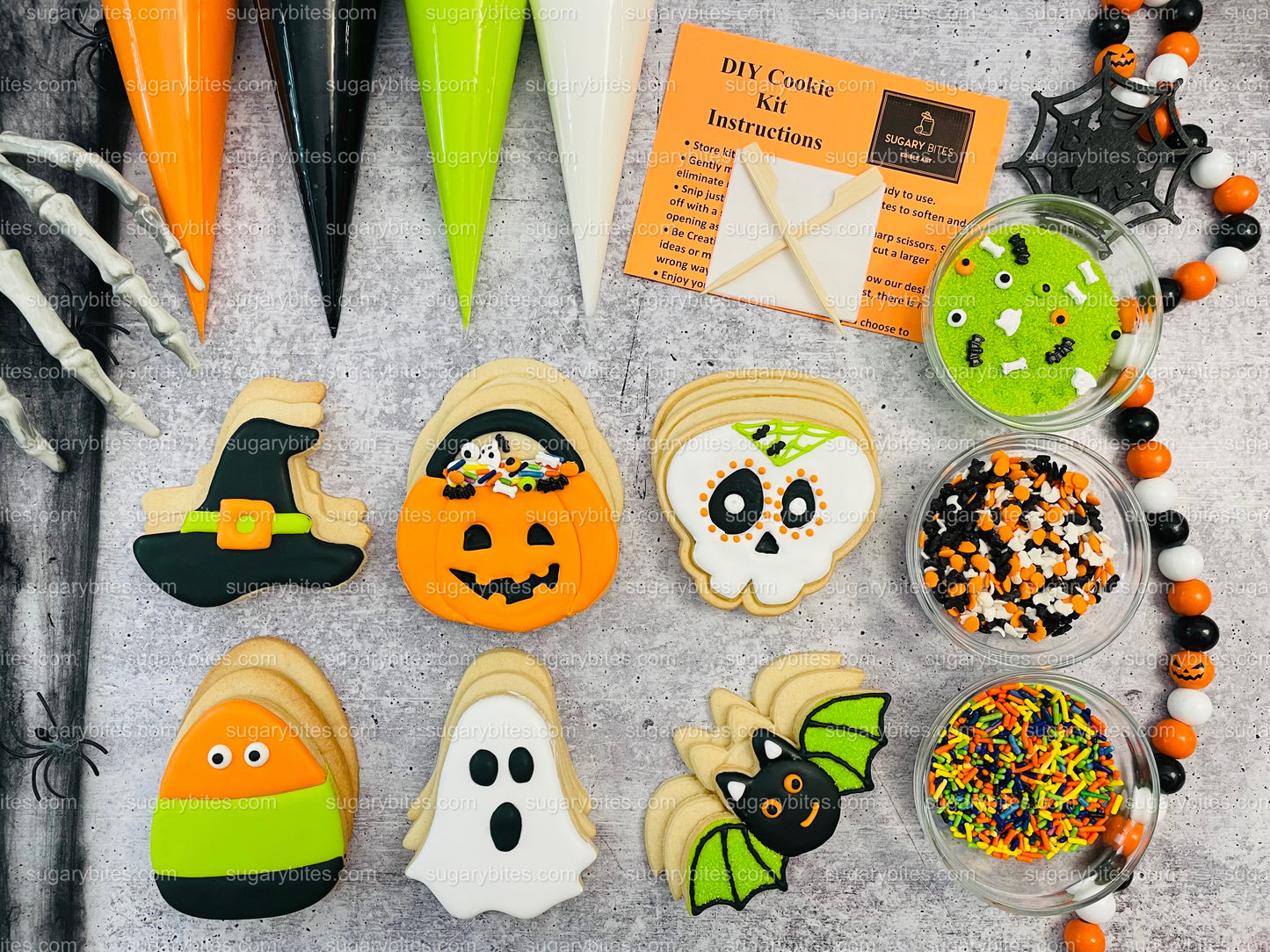 Halloween Cookie Decorating Kit, DIY Cookie Kit, (Large Cookies) ***INCLUDES 24 ITEMS*** With 4 Icing Bags & 3 Deluxe Sprinkle!!