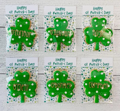 Shamrock Cookies, St. Patrick’s Day Cookies, Gift, … ** Set of 6 or 12** (Large Cookies) Personalized with gold lettering