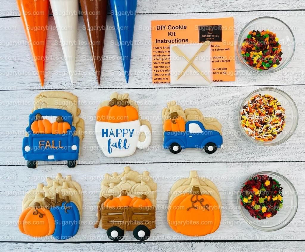 Fall Cookie Decorating Kit, ***INCLUDES 24 ITEMS*** Zoom Party Favors, Assorted Shaped Cookie Kit, (Large Cookies)!