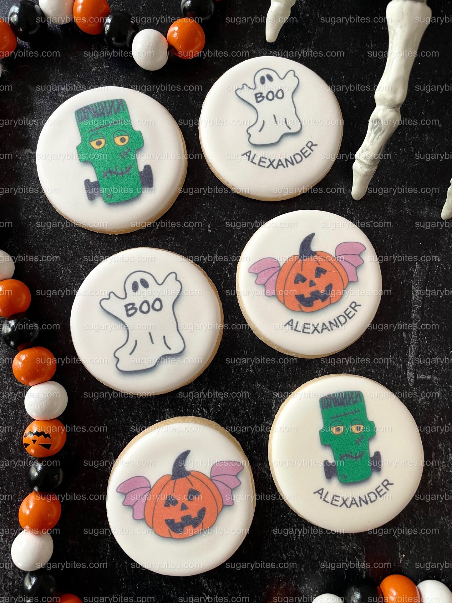 Halloween Cookies, Halloween Iced Sugar Cookies Set, Set of 2 Cellophane Bags with elegant ribbon. (Total 6 Cookies)