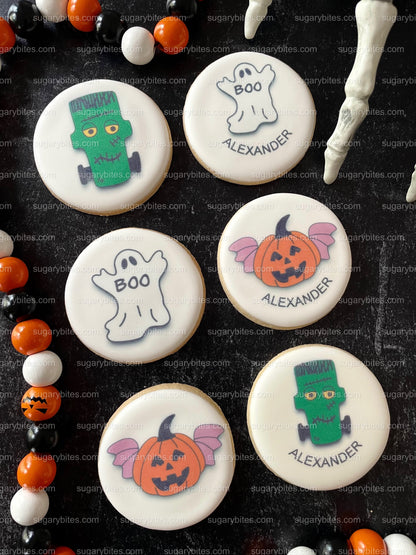 Halloween Cookies, Halloween Iced Sugar Cookies Set, Set of 2 Cellophane Bags with elegant ribbon. (Total 6 Cookies)