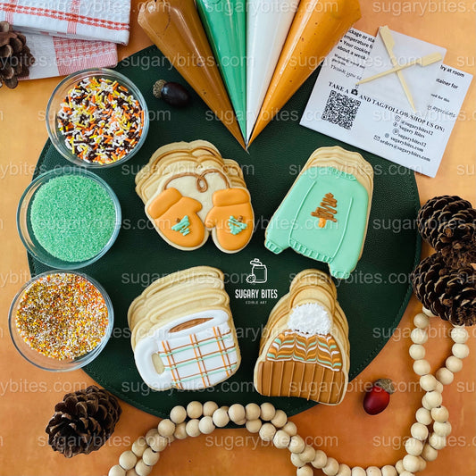 Fall Cookie Decorating Kit, Thanksgiving DIY cookie kit **INCLUDES 24 ITEMS* Zoom Party Favors, Assorted Shaped Cookie Kit, (Large Cookies)