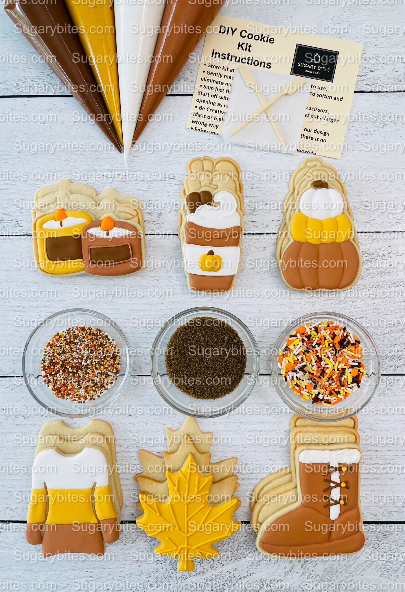 Fall Cookie Decorating Kit, Fall DIY Cookie Kit, (Large Cookies) ***INCLUDES 24 ITEMS*** With 4 Icing Bags & 3 Deluxe Sprinkle!!
