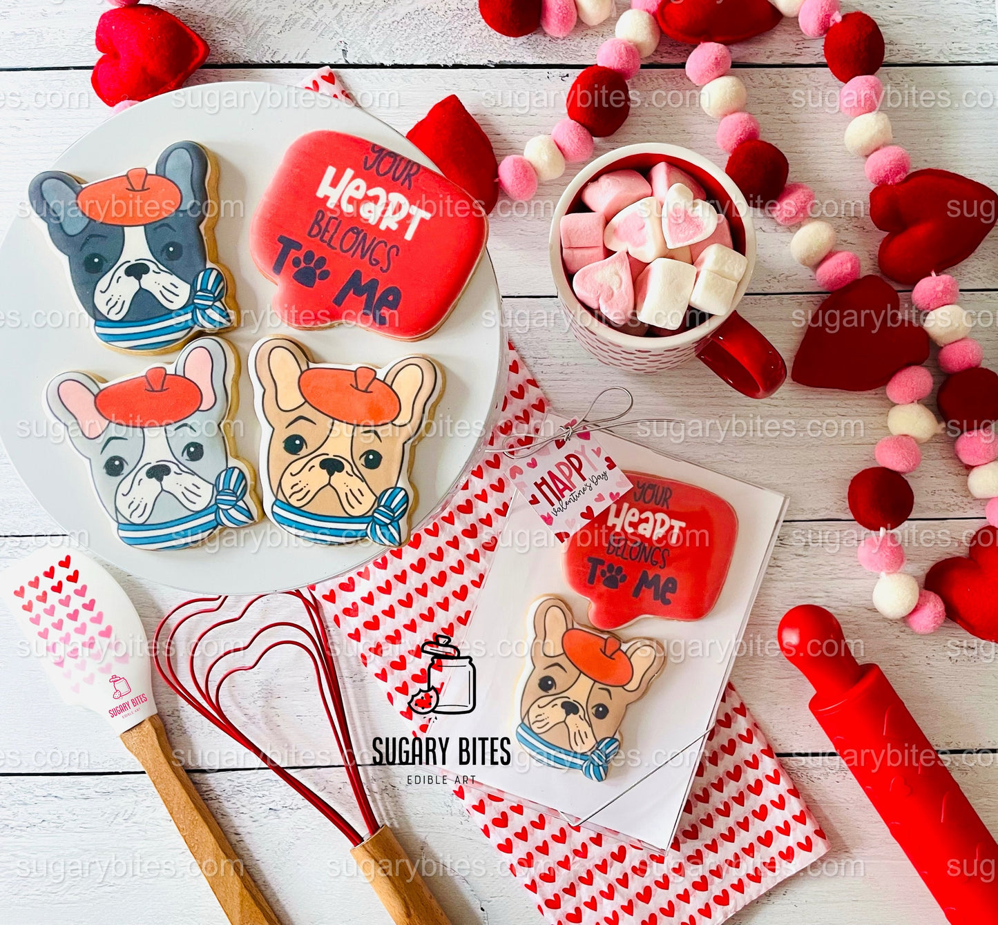Valentine’s Day Cookies, ***SET of 2 LARGE COOKIES***, Frenchie Lover Cookies