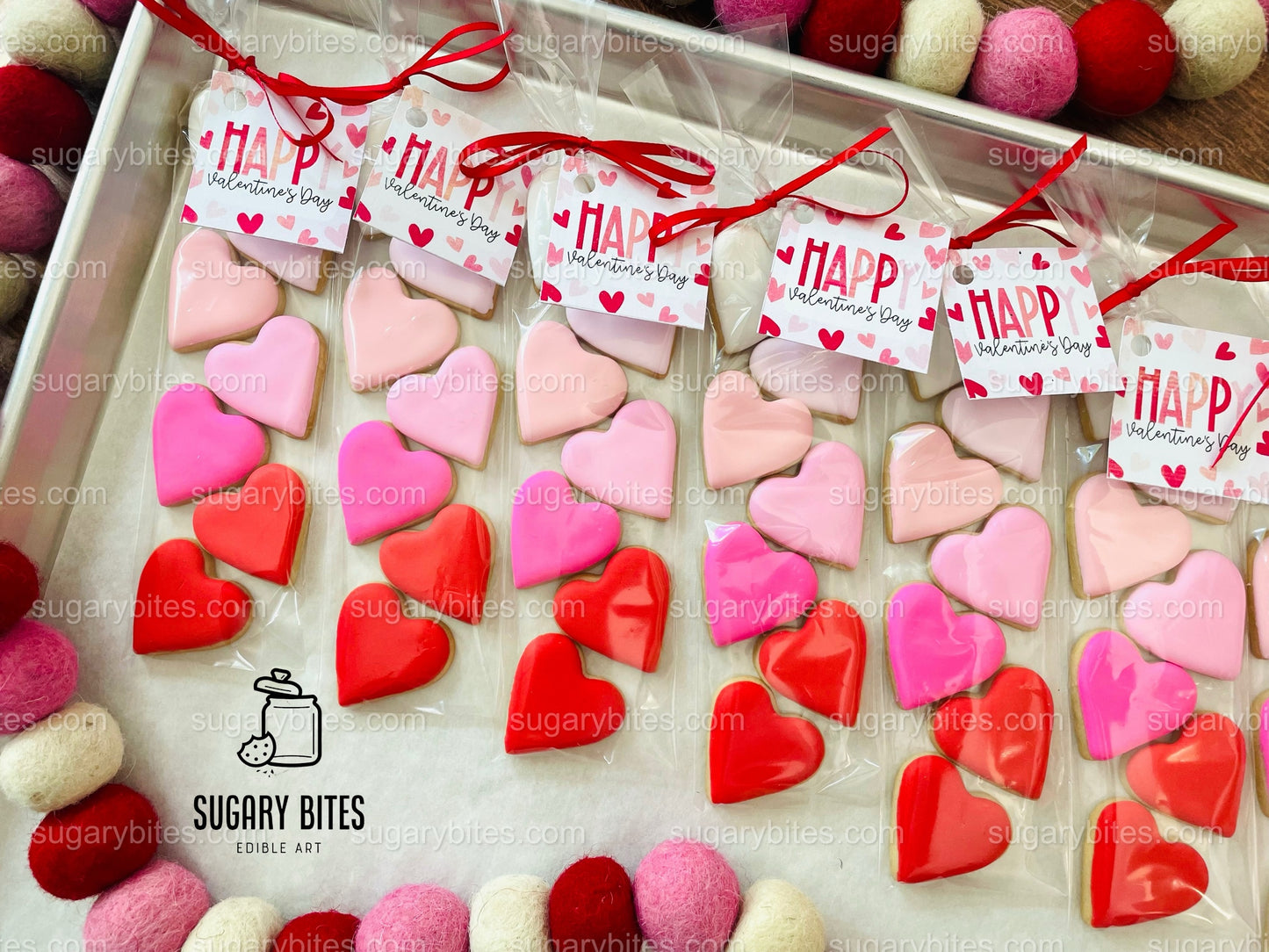 Valentines Day Mini Heart Cookie Packs, MINI Heart Sugar Cookies, Valetines Gift,**SET of 5 BAGS** (35 heart cookies total)