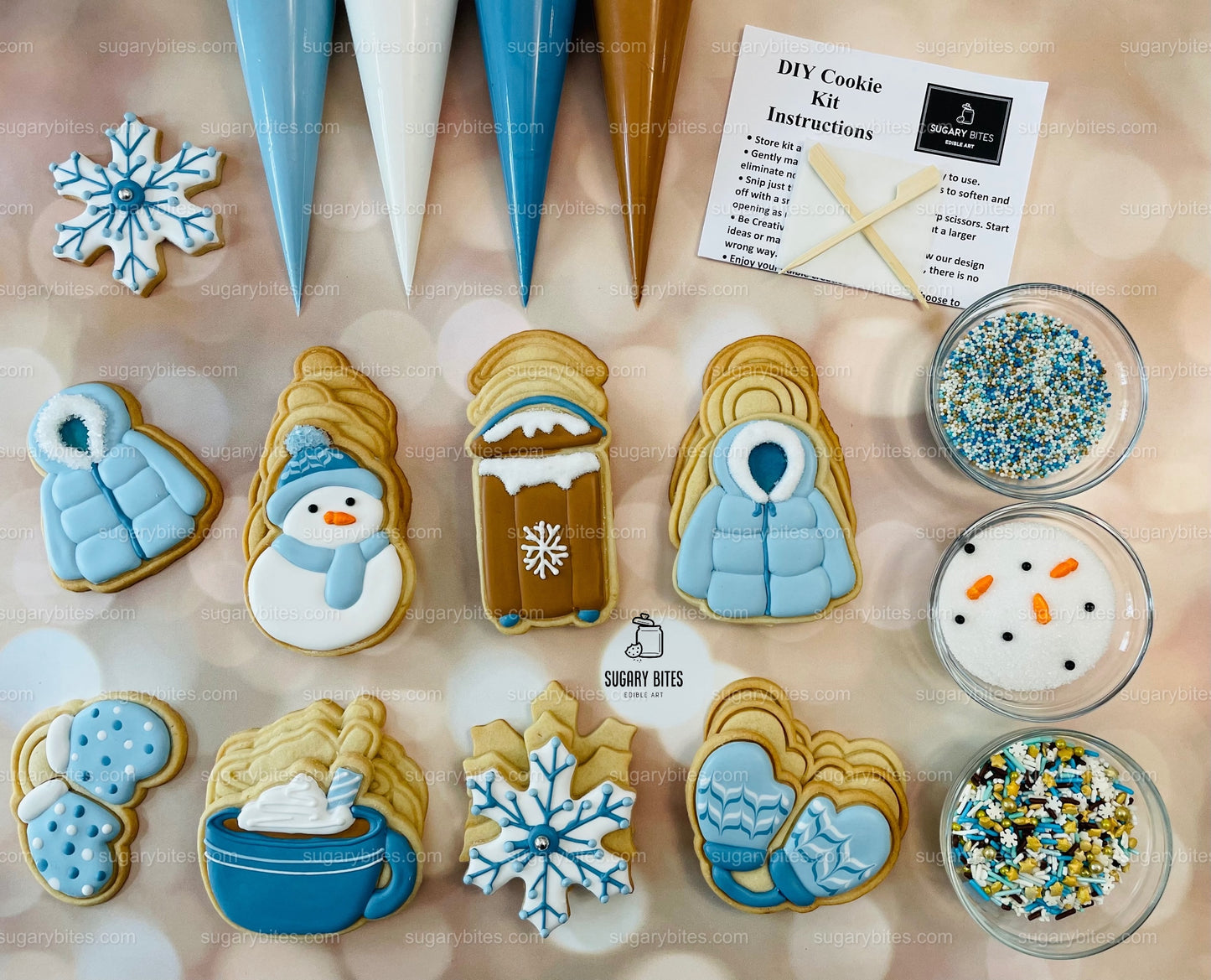 Winter Cookie Decorating Kit, Winter DIY Cookie Kit, (Large Cookies) ***INCLUDES 24 ITEMS*** With 4 Icing Bags & 3 Deluxe Sprinkle!!