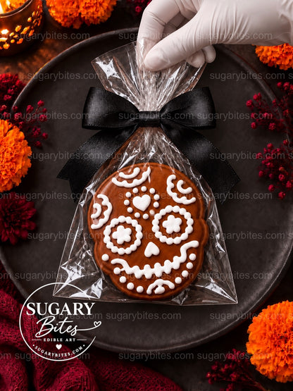 Day of the Dead Decorated Cookies, 12 Sugar Skull Decorated Cookies, Assorted Designs, Flavor Choice, Ribbon Gift Box