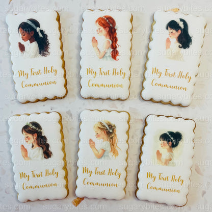 First Holy Communion Decorated Cookies – Handmade Printed Communion Cookies | Personalized Message | Sugar Vanilla or Gluten-Free