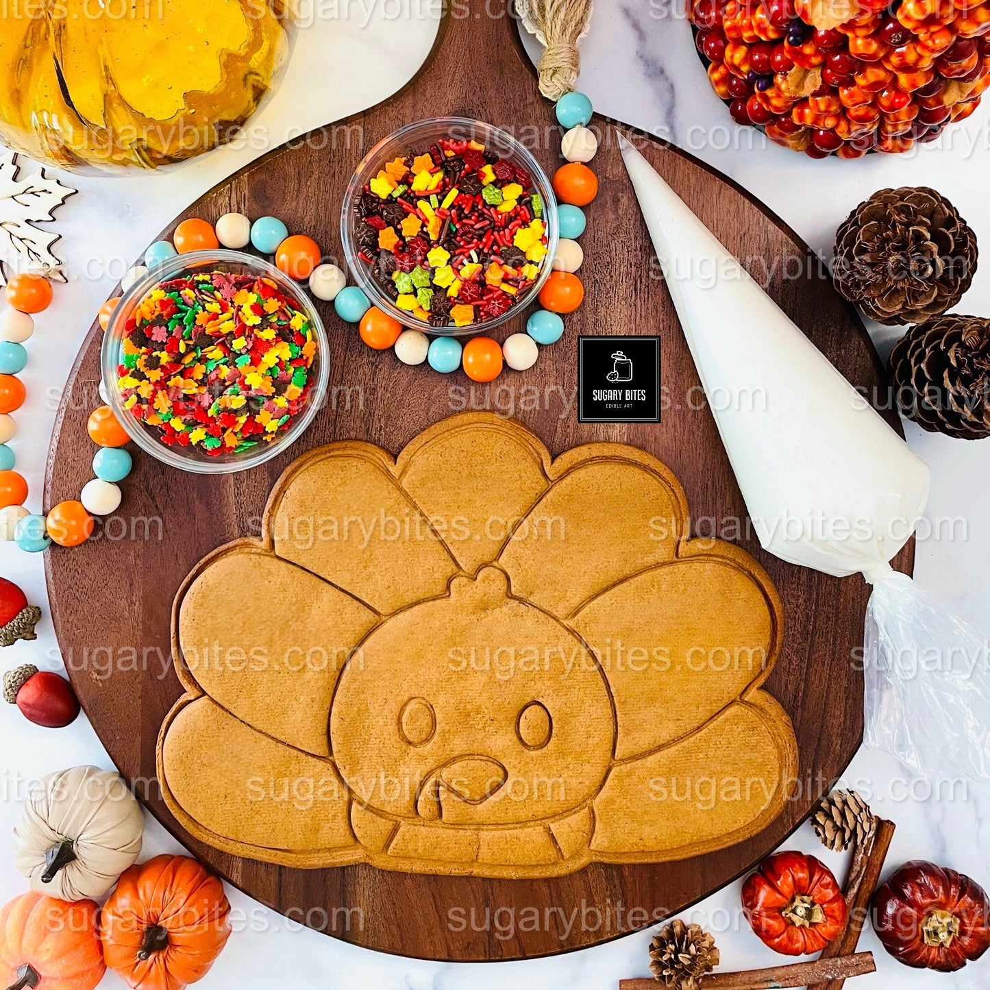 Giant Turkey Cookie Decorating Kit – 11 Inches | Sugar Vanilla or Gingerbread | Fun Thanksgiving Activity | Thanksgiving DIY Cookie Kit |