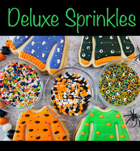 Load image into Gallery viewer, Spooky Sweater Cookie Decorating Kit, Halloween Ugly Sweaters, (Large Cookies)***INCLUDES 24 ITEMS** With 4 Icing Bags &amp; 3 Deluxe Sprinkle!
