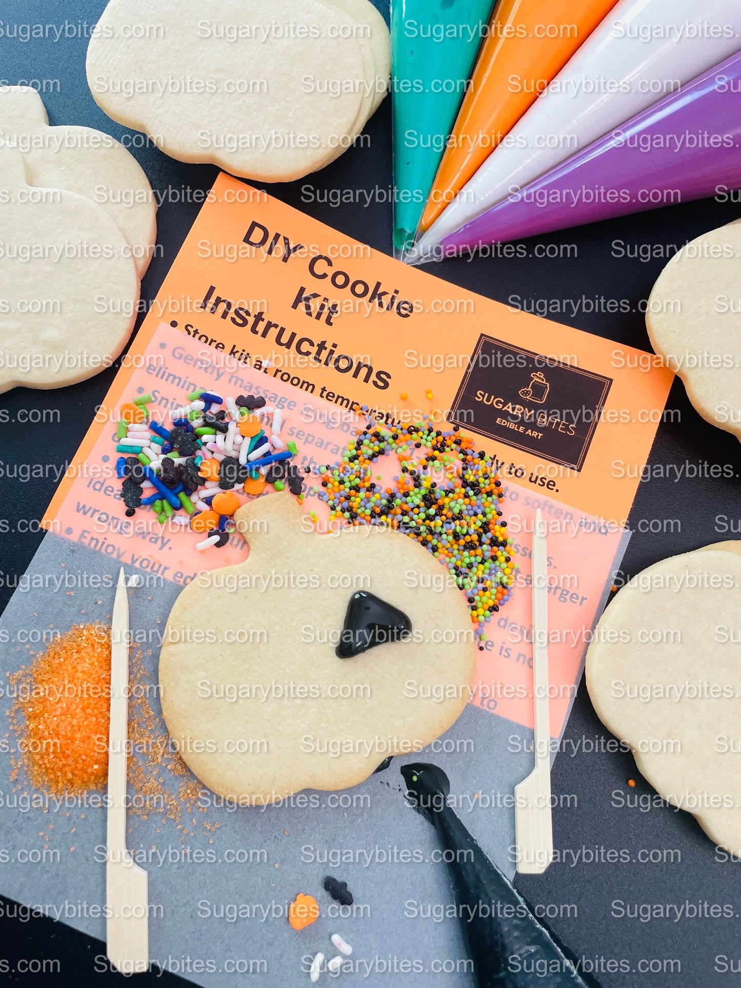 Halloween Cookie Decorating Kit, DIY Cookie Kit, (Large Cookies) ***INCLUDES 24 ITEMS*** With 4 Icing Bags & 3 Deluxe Sprinkle!