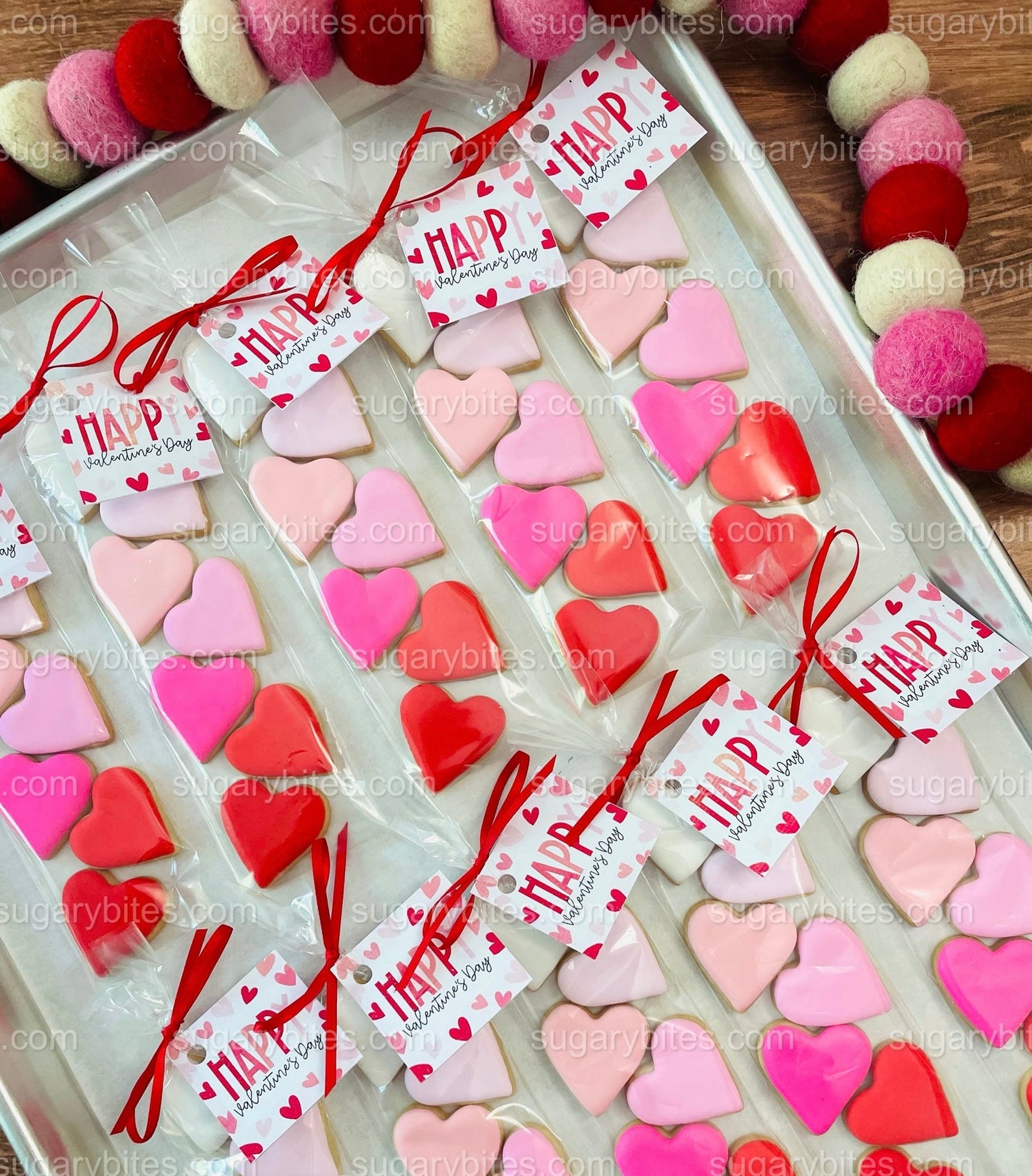 Valentines Day Mini Heart Cookie Packs, MINI Heart Sugar Cookies, Valetines Gift,**SET of 5 BAGS** (35 heart cookies total)