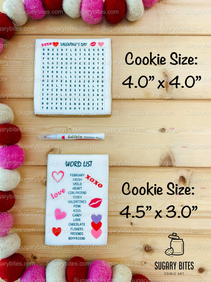 Valentine’s Day Word Search Cookies, Set of 2 JUMBO Cookies and 1 Edible Marker, CHOOSE your FLAVOR …What a fun addition to any celebration!