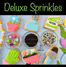 Load image into Gallery viewer, Gardening Cookie Decorating Kit, DIY Spring Sugar Cookie Decorating Kit, **INCLUDES 24 or 26 ITEMS**, (Large Cookies) with Deluxe Sprinkles!
