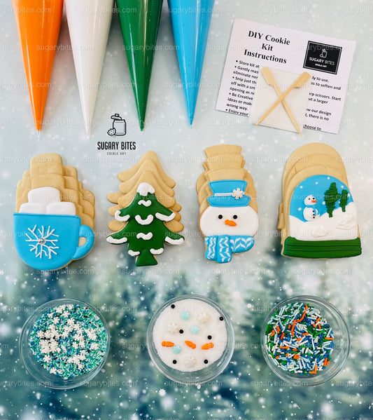 Winter Cookie Decorating Kit, Winter DIY Cookie Kit, (Large Cookies) ***INCLUDES 24 ITEMS*** With 4 Icing Bags & 3 Deluxe Sprinkle!!