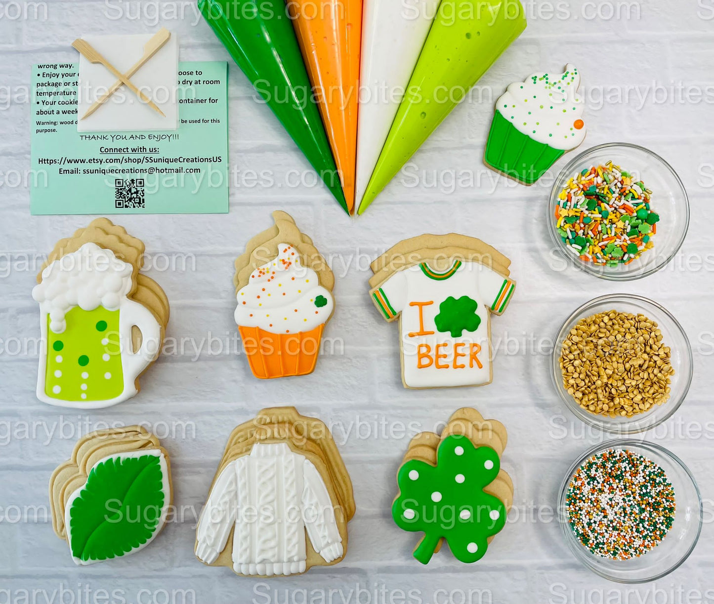 St Patricks Day Cookie Decorating Kit St. Patrick’s Day DIY Cookie Kit, **INCLUDES 23 ITEMS** (Large Cookies), Included Deluxe Sprinkles