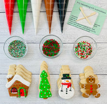 Load image into Gallery viewer, Christmas Cookie Decorating Kit, Christmas DIY Cookie Kit, (Large Cookies), ***INCLUDES 25 ITEMS*** With 3 Deluxe Sprinkles and 5 Icing Bags.
