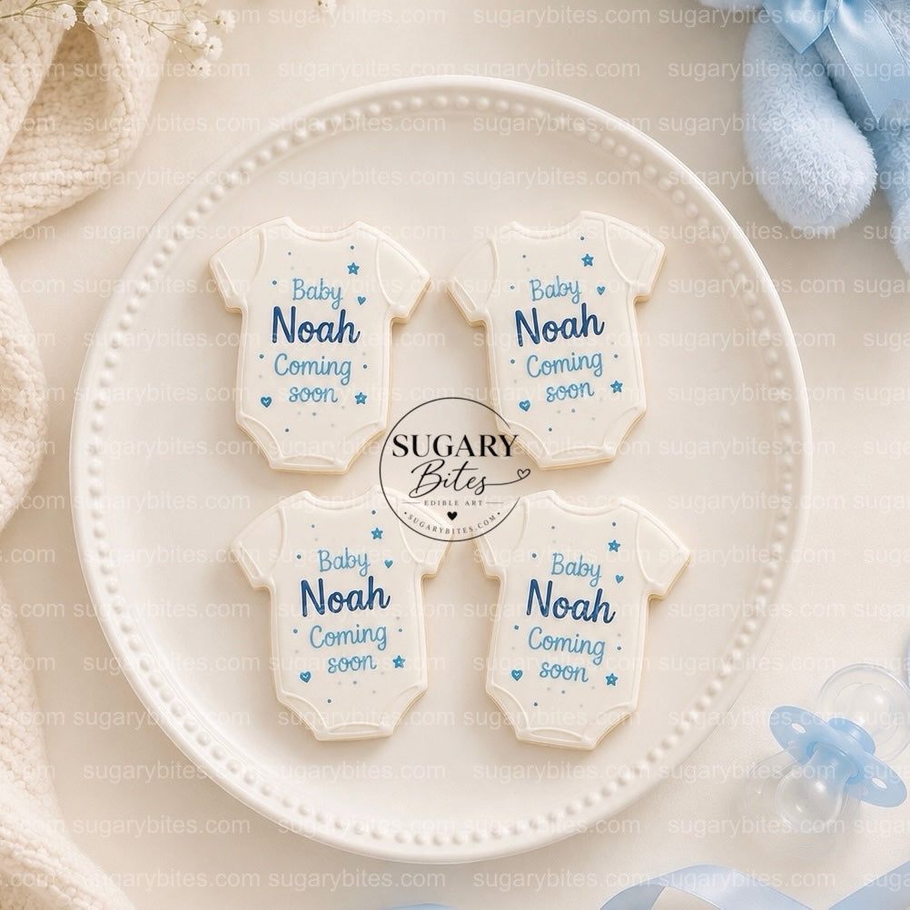 Baby Shower Cookies, Personalized Baby Shower Cookies – Custom Baby Name Onesie & Bottle Cookies, 12 Baby Shower Favors (Approximately 4 inches each)