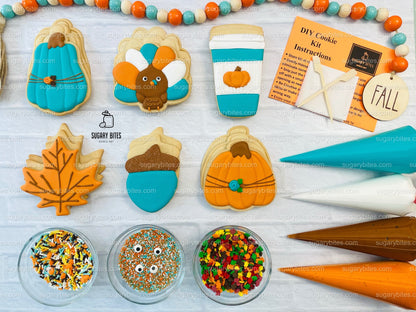 Fall Cookie Decorating Kit, ***INCLUDES 24 ITEMS*** Zoom Party Favors, Assorted Shaped Cookie Kit, (Large Cookies)