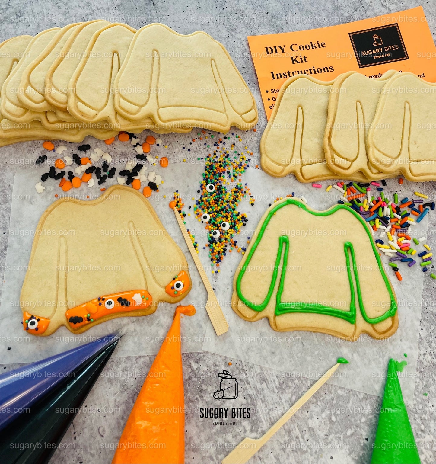 Spooky Sweater Cookie Decorating Kit, Halloween Ugly Sweaters, (Large Cookies)***INCLUDES 24 ITEMS** With 4 Icing Bags & 3 Deluxe Sprinkle!