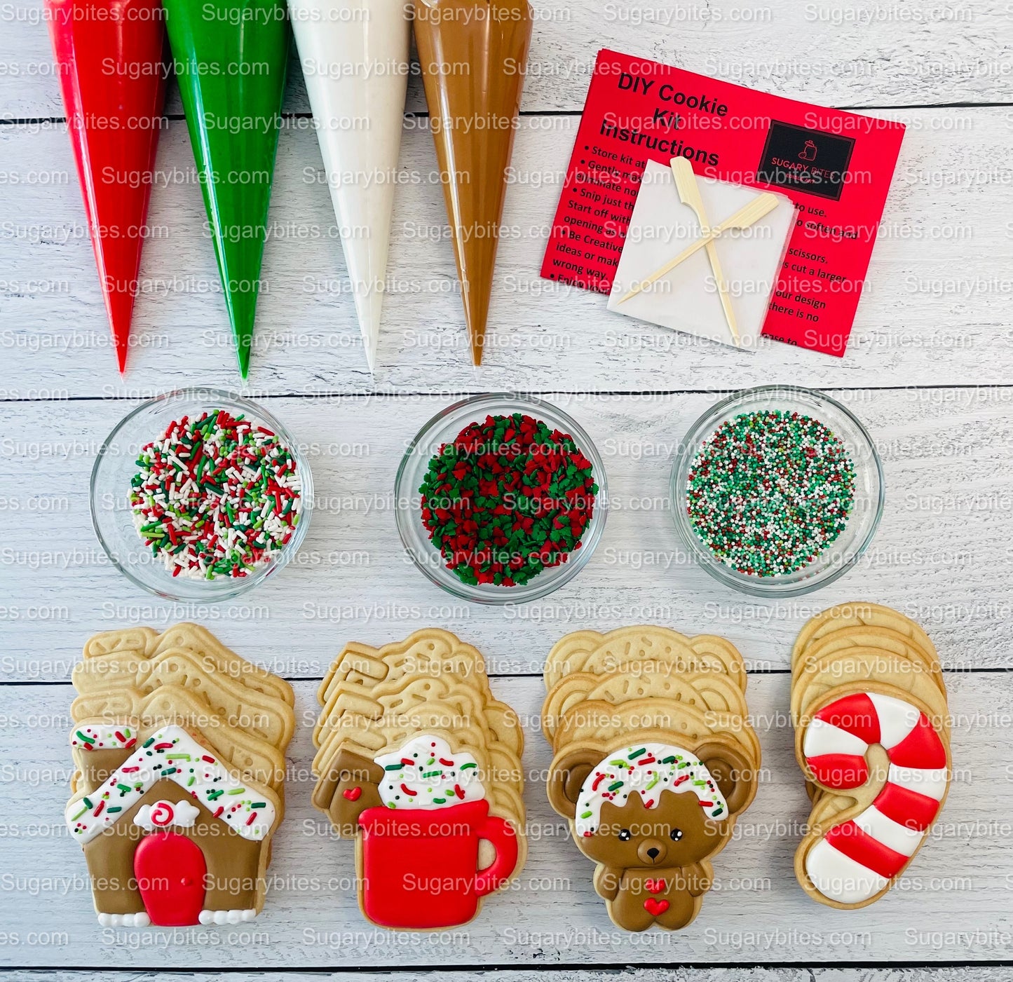 Christmas Cookie Decorating Kit, Christmas DIY Cookie Kit, (Large Cookies), ***INCLUDES 24 ITEMS*** W/ 3 Deluxe Sprinkles and 4 Icing Bags.