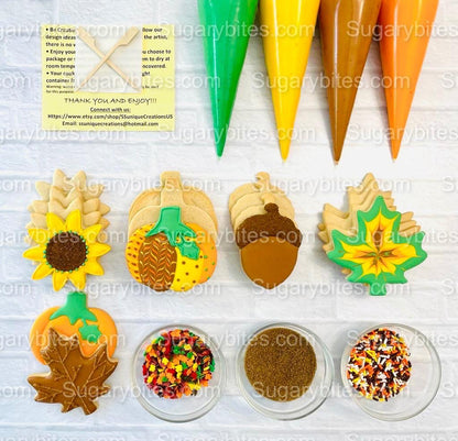 Fall Cookie Decorating Kit, ***INCLUDES 24 ITEMS*** Zoom Party Favors, Assorted Shaped Cookie Kit, (Large Cookies)!