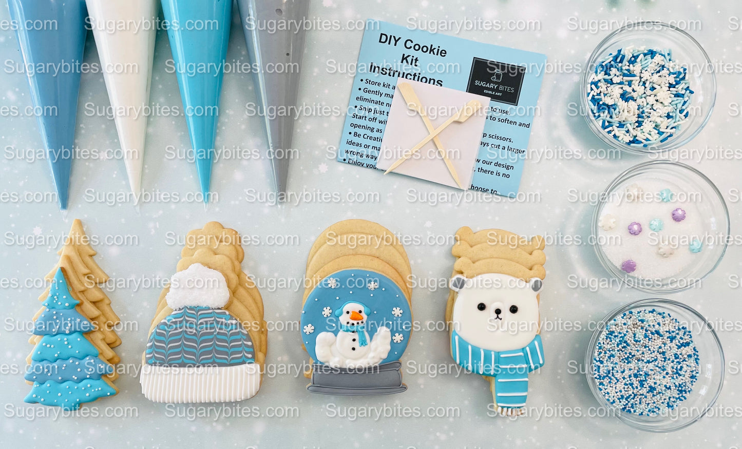 Winter Cookie Decorating Kit, Winter DIY Cookie Kit, (Large Cookies) ***INCLUDES 24 ITEMS*** With 4 Icing Bags & 3 Deluxe Sprinkle!!