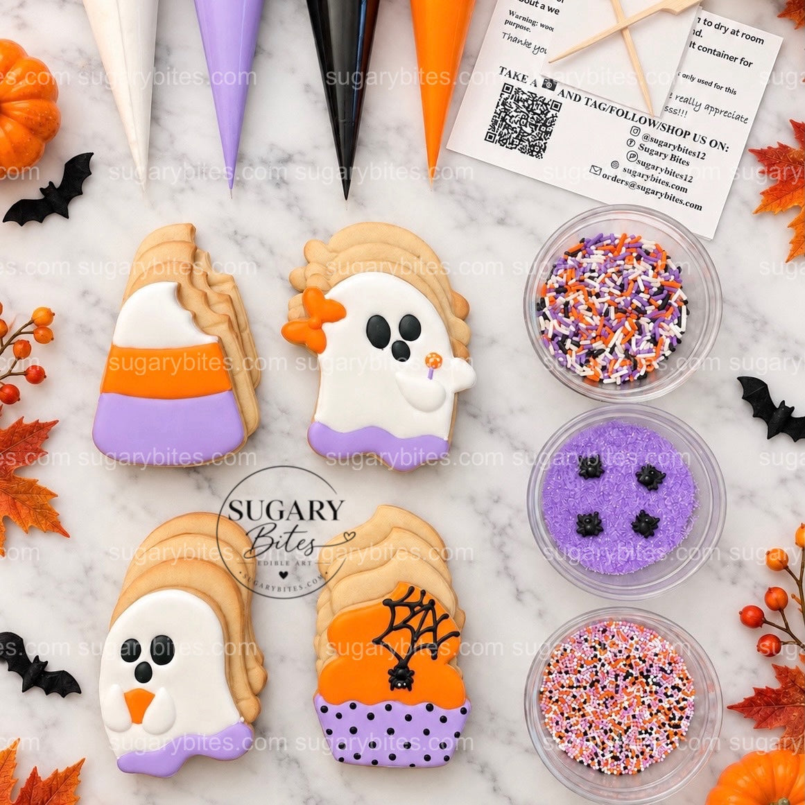 Halloween Cookies | Halloween Cookie Decorating Kit for 12 | Royal Icing & Sprinkles | Large Cookies |
