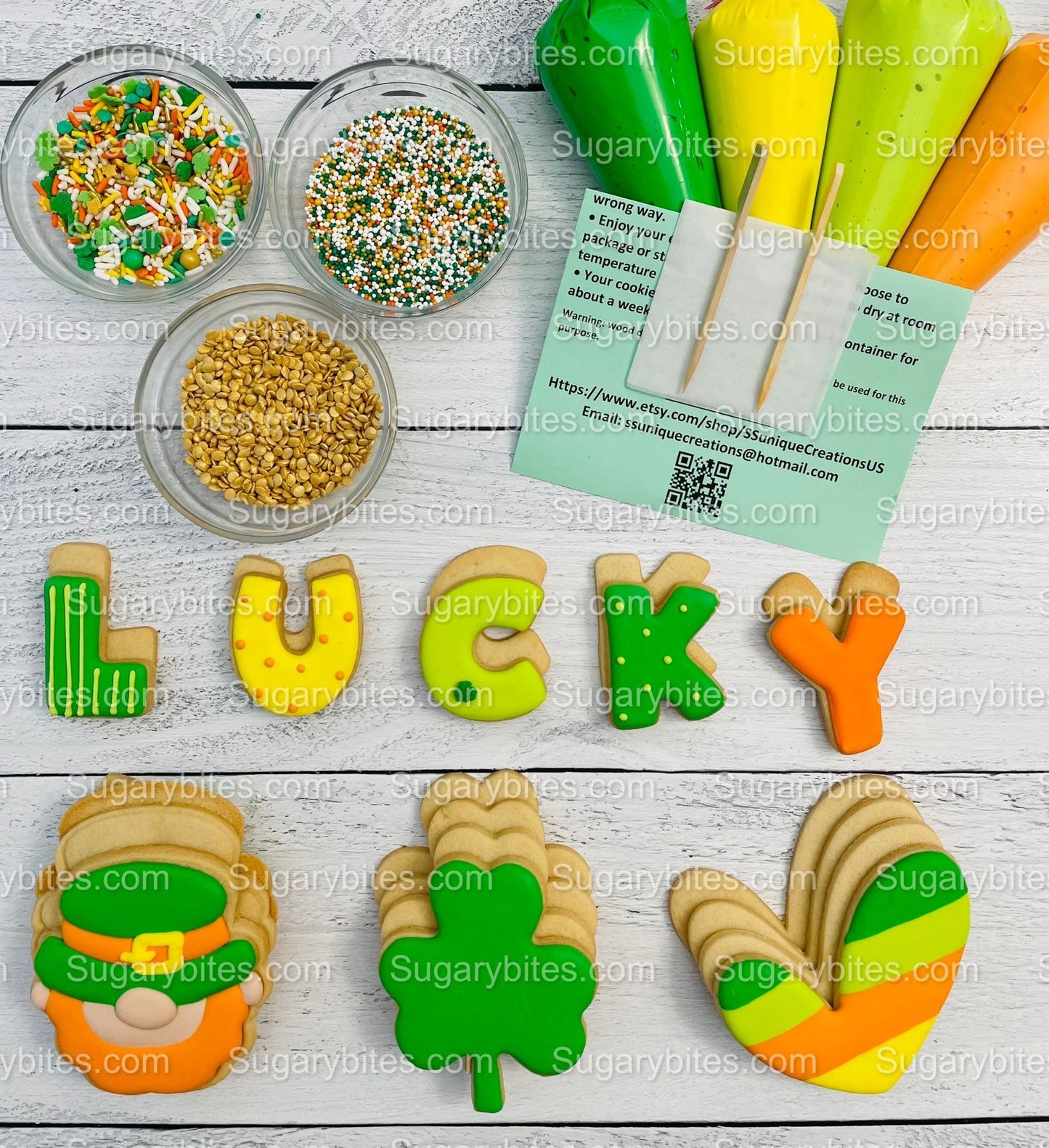 St Patrick’s Day Cookie Decorating Kit, St. Patrick’s Day DIY Cookie Kit, **INCLUDES 26 ITEMS** , Included Deluxe Sprinkles