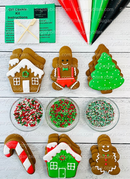Gingerbread Cookie Decorating Kit, Christmas DIY Cookie Kit, (Large Cookies), ***INCLUDES 24 ITEMS***With 4 Icing Bags & 3 Deluxe Sprinkles!