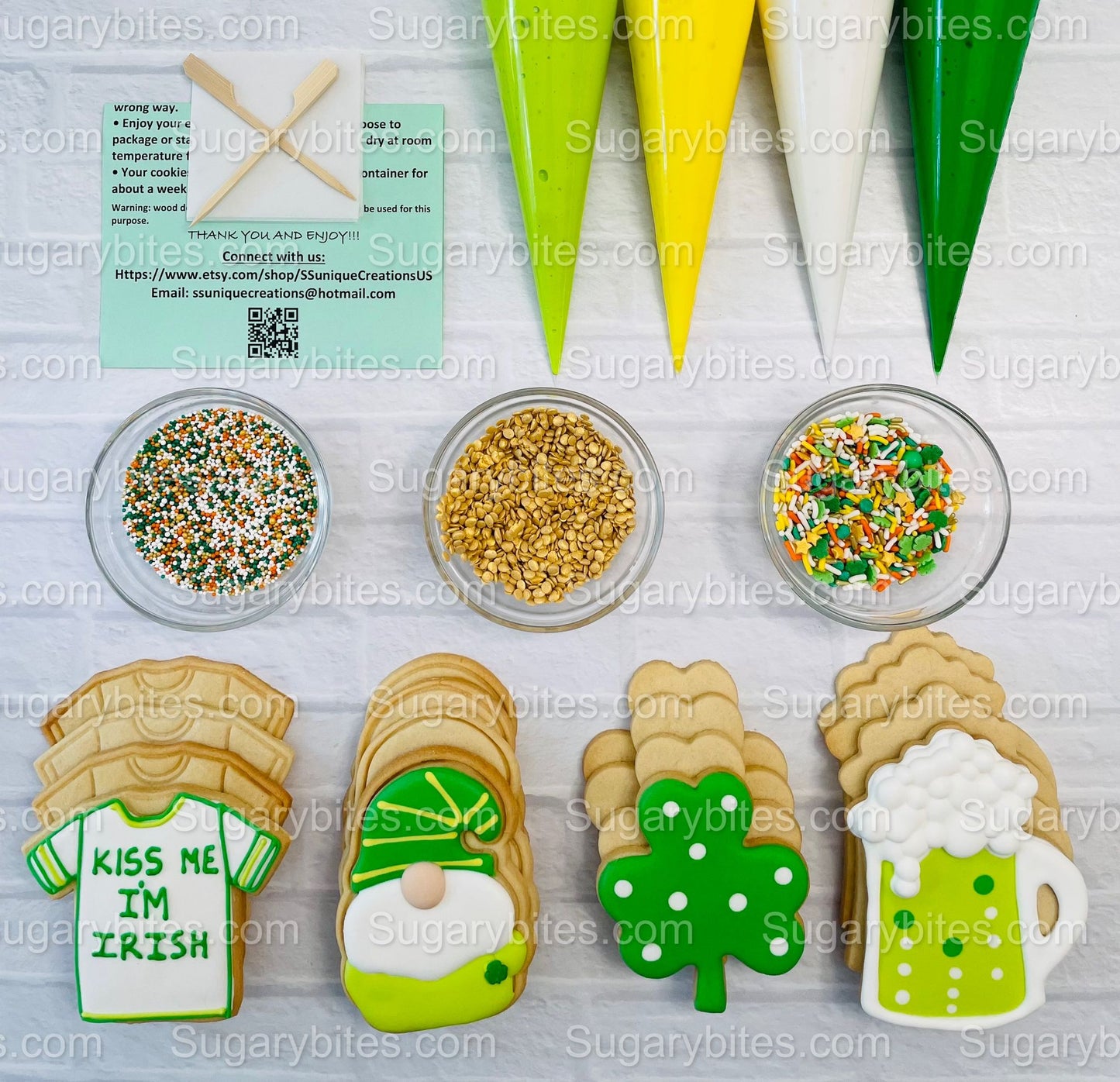 St Patricks Day Cookie Decorating Kit St. Patrick’s Day DIY Cookie Kit, **INCLUDES 24 ITEMS** (Large Cookies), Included Deluxe Sprinkles